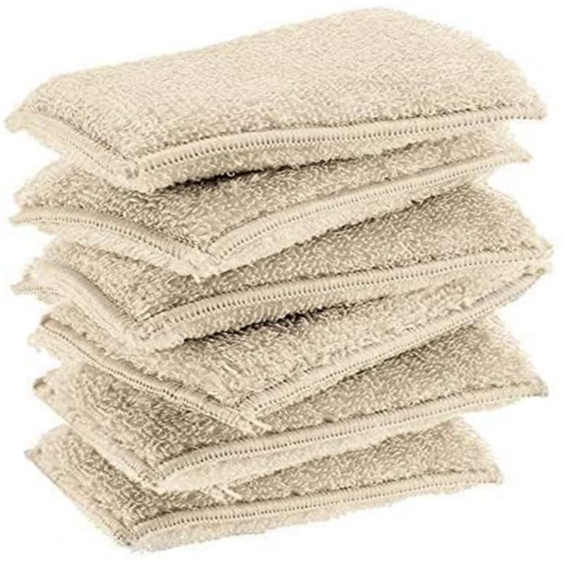 6pcs Bamboo fiber sponge kitchen cloth cleaning brush absorbent oil-free scouring pad reusable dishwashing sponge