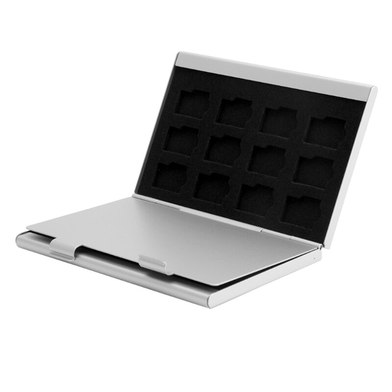 Caja de almacenamiento de aluminio plateado para tarjeta de memoria, soporte para 24 tarjetas Micro SD TF