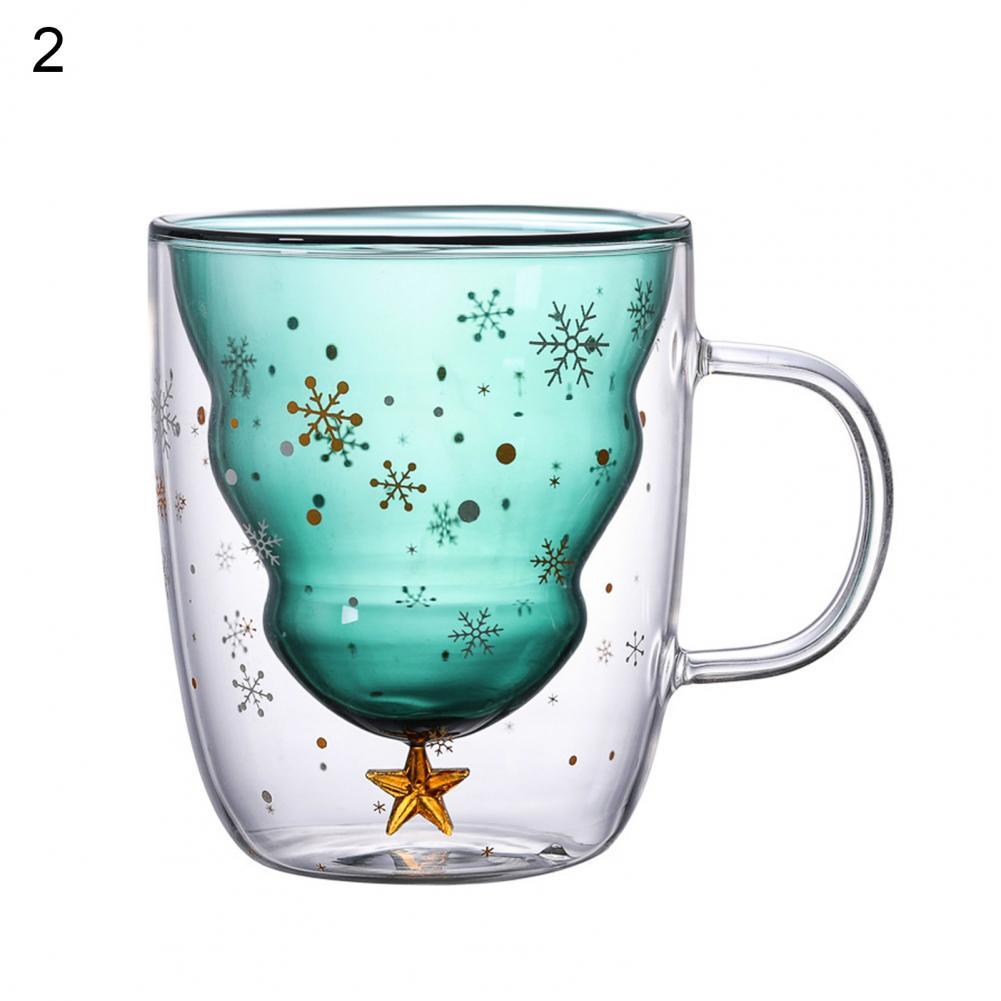 Taza de vidrio de doble capa con mango para té, vaso de vidrio de borosilicato de alta resistencia al calor con forma de árbol de Navidad, herramientas de cocina, 250ML: 2