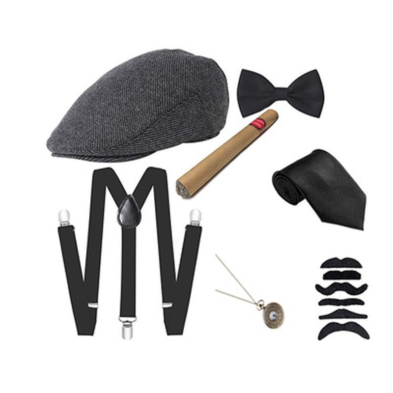 Cosplay Halloween Costumes 1920s Men&#39;s Gatsby Gangster Costume Accessories Set 30s Manhattan Gangster Beret Y-Back Suspender: Gold