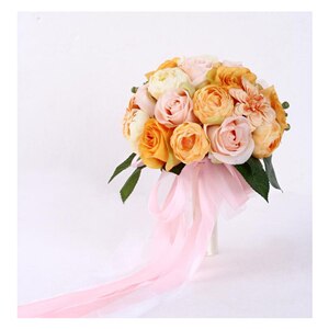 Yellow Blue Pink Purple Green Wedding Bouquet Handmade Wedding Ball Bridal Bridesmaid Artificial Flower Bouquet for Wedding: yellow