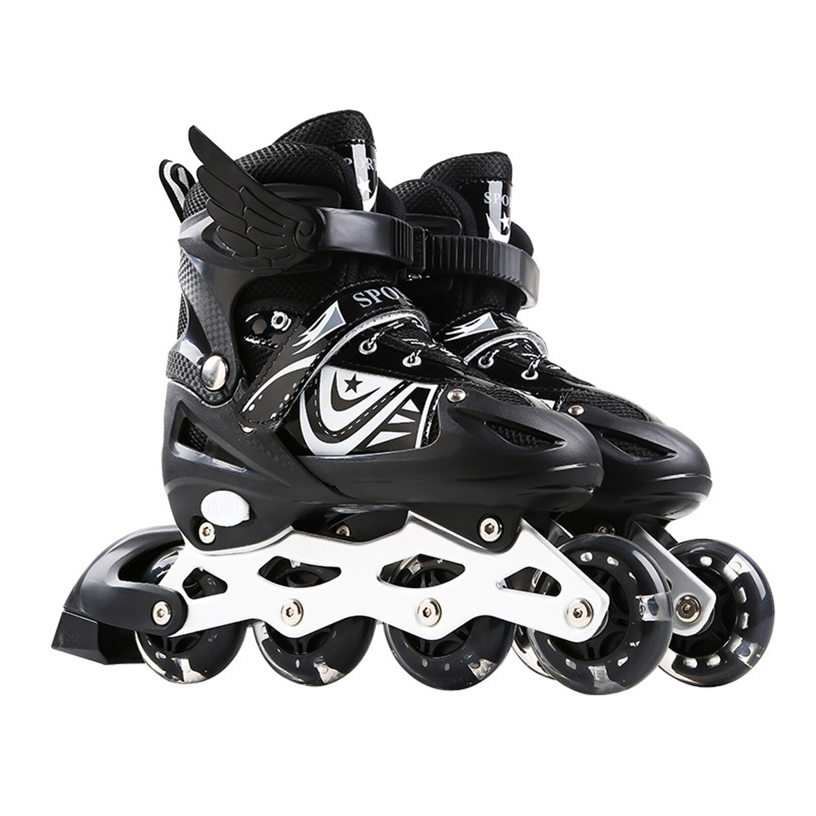 children's roller skates PVC single-wheel flashing roller skates inline rollers size adjustable: Black S