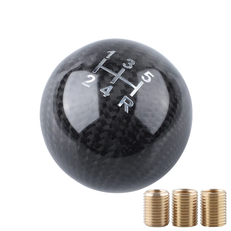 Perilla de palanca de cambios Circular Universal de fibra de carbono para coche, mango de palanca de cambios con forma de bola redonda, palanca de cabeza AT MT negra: Rojo