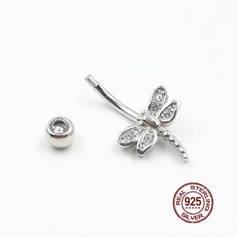 Hellolook zircão libélula umbigo piercing jóias 925 sterling silver belly button anel sexy corpo piercing jóias