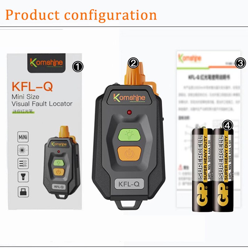 Mini VLF 10mw 10km Visual Fault Locator KFL-Q Handheld Optical Fiber Cable Tester Break Checker FC Hybrid Adapter AA Battery