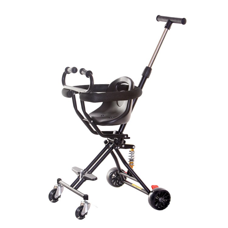 Outil de marche bébé pliant quatre roues Scooter cinq roues Anti-chute chariot: Four Wheel with Large Block a Key Folding