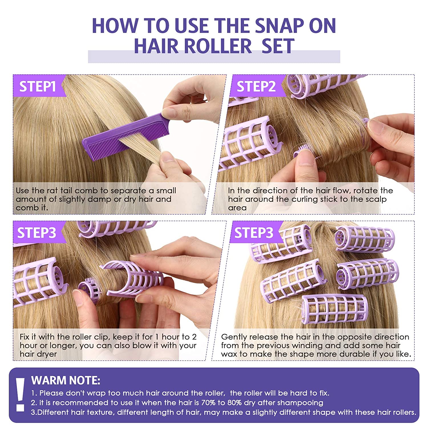 12 Stuks Snap Op Haar Roller, grote Maat Plastic Haar Rollen Haarkrulspelden Voor Kort Haar Lange Haar Kappers Styling Tools