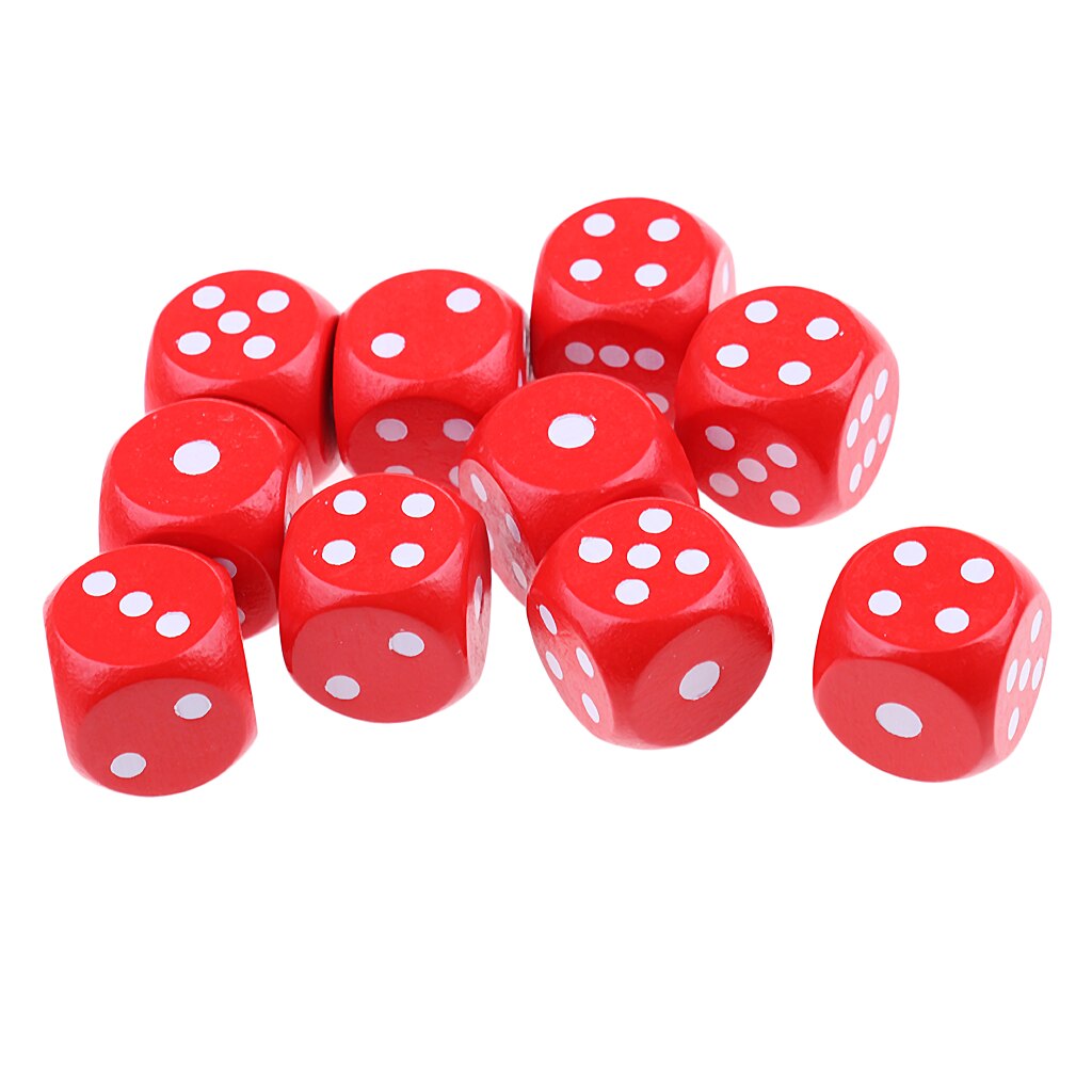 10Pieces Wooden Dice D6 Six Sided Dotted Dice For: Red