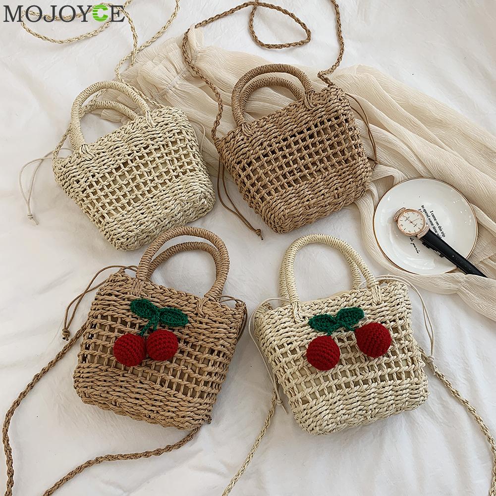 Hecho a mano de ratán de las mujeres de bolso de hombro tipo bandolera de paja tejida verano mensajero playa bolso de viaje bolsas