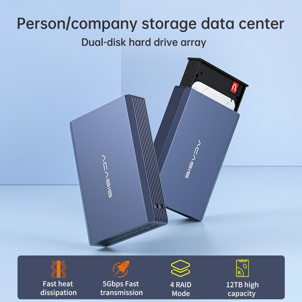 Acasis 2,5 inch HDD-behuizing Dual Bay externe harde schijf behuizing HDD SSD-behuizing RAID Array Type C 2,5-inch schijfarray-behuizing