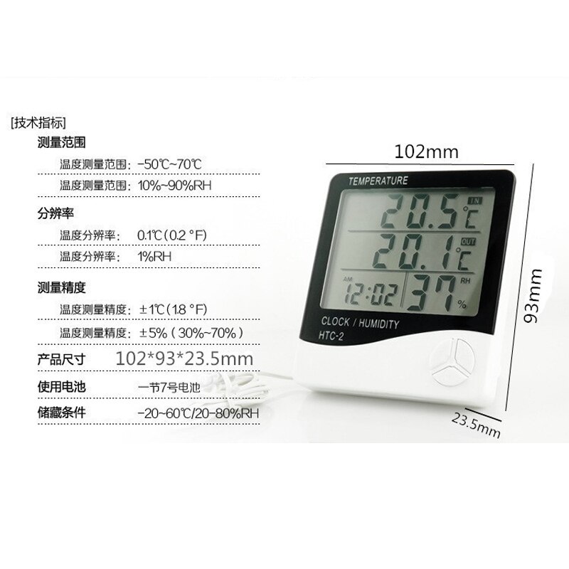 Digital termometer stor lcd-skärm display hygrometer temperatur fuktighetsmätare väckarklocka kalender inomhus utomhus