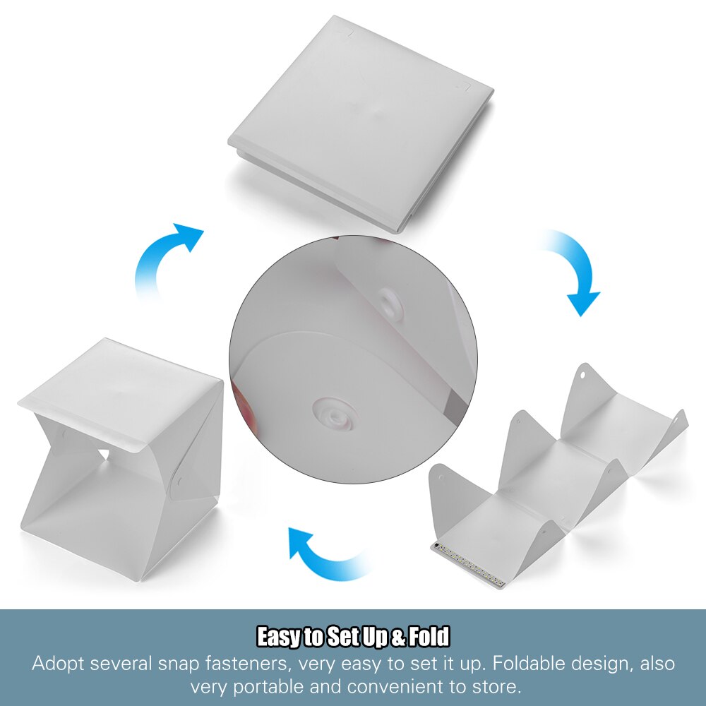 Portable DIY LED Studio Light Box 6000K Mini Foldable Photography Tent with Black White Backgrounds for Still Life Photography