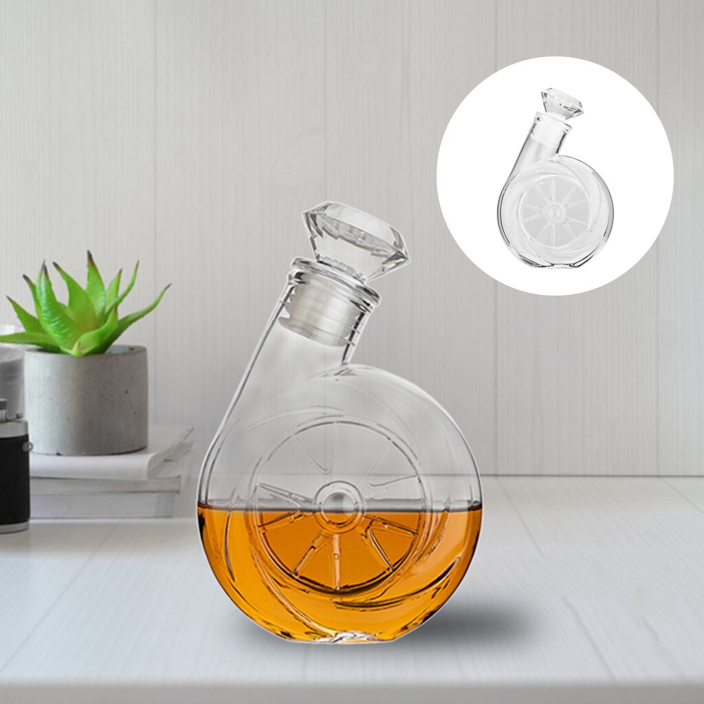 Retro Blower Shaped 17 oz Glass Decanter Whiskey Decanter with Airtight Geometric Stopper for Wine Bourbon Juice Mouthwash