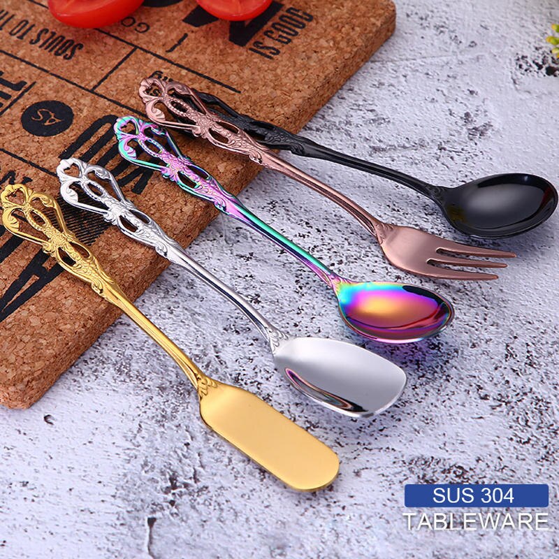 Vacclo 1pc Stirring Coffee Spoon 304 Stainless Steel Cutlery Round Square Shaped Vintage Dessert Spoon Fork Kitchen Accessories