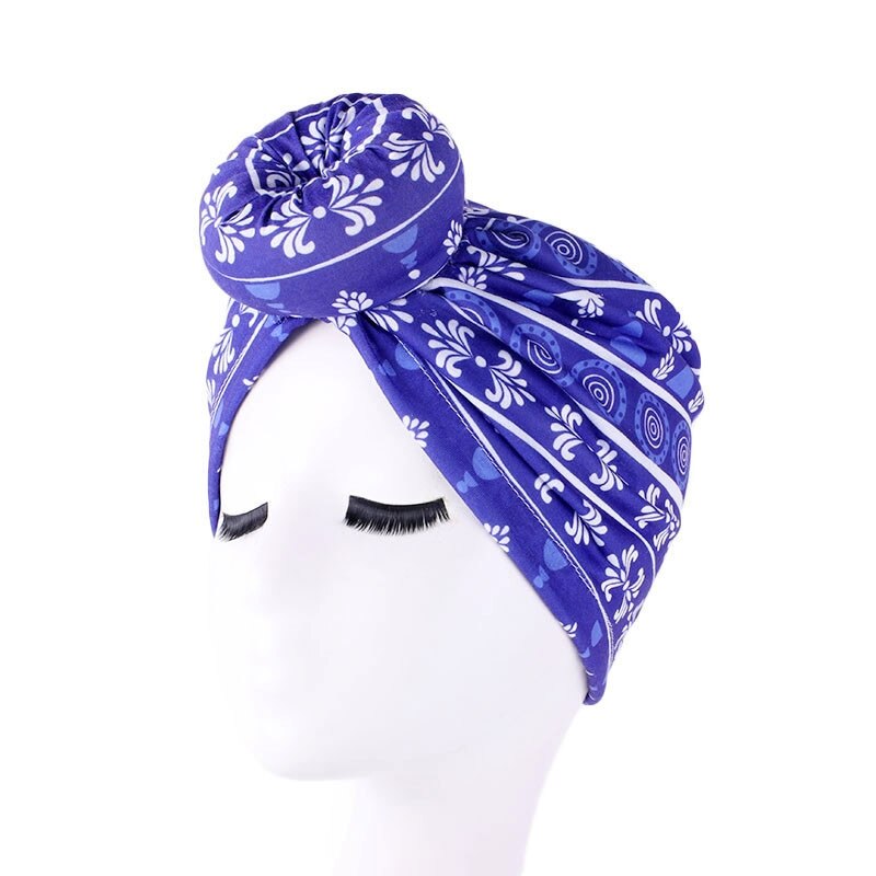 Turban africain en coton avec nœud, Bandana, foulard pour femmes, chapeau à Vortex, bonnet de chimio, accessoires pour cheveux, couvre-chef arabes musulmans: Bleu Royal