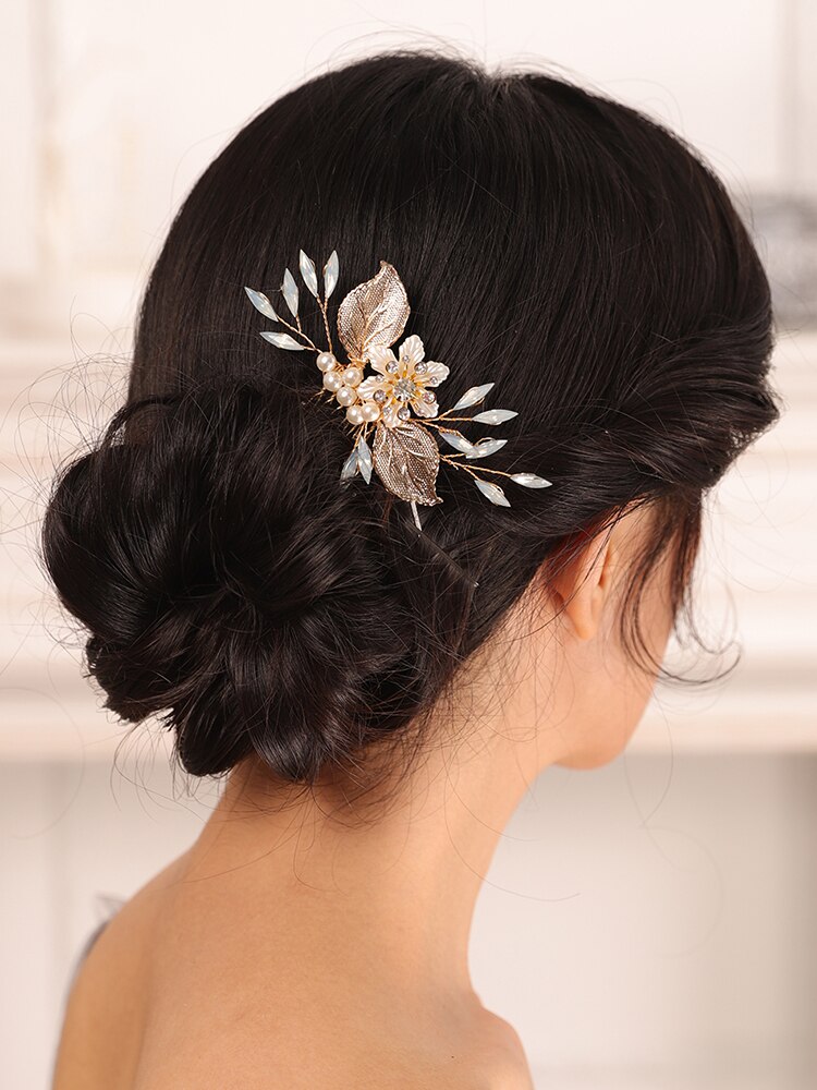 Vintage casual gouden strass blad bruids haarspeld vrouwen en meisjes bloem haaraccessoires bruiloft haar kam