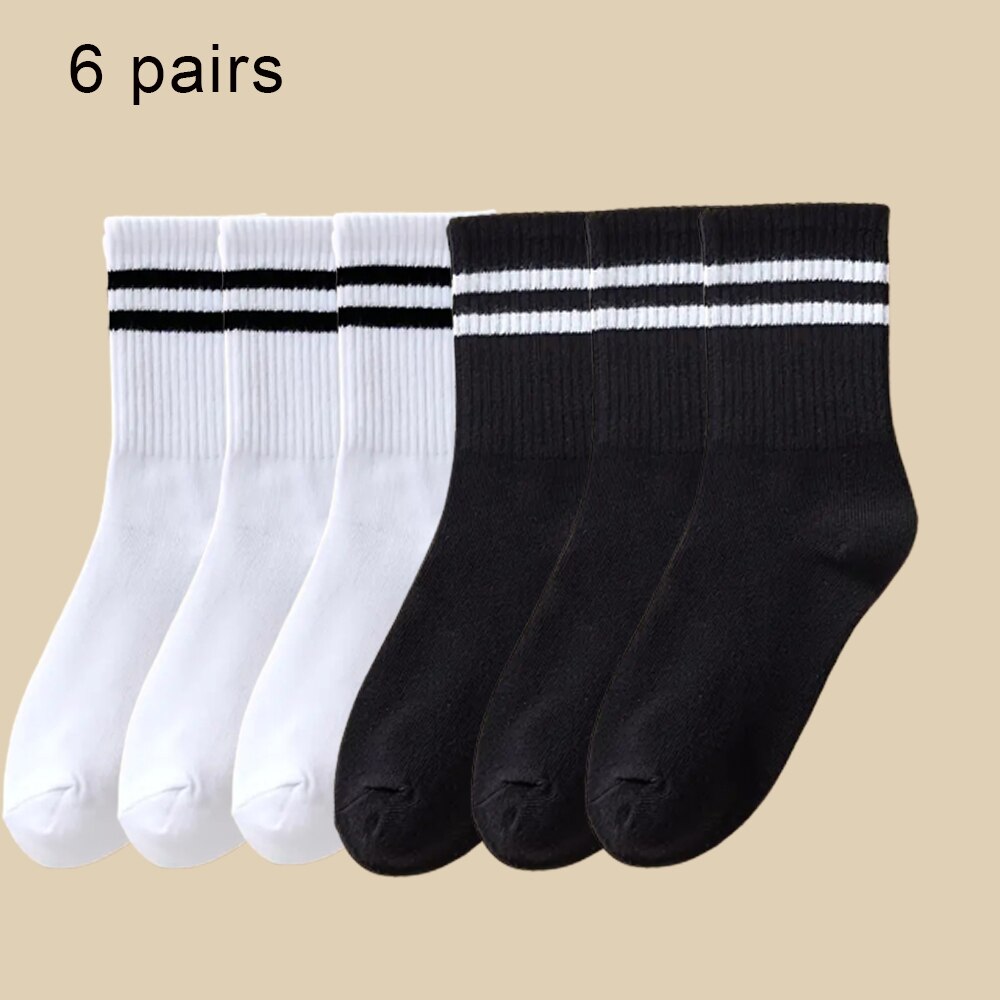 6/12 pares de calcetines medios para mujer Color sólido transpirable cómodo en otoño invierno absorbente de sudor calcetines casuales de deportes: Azul