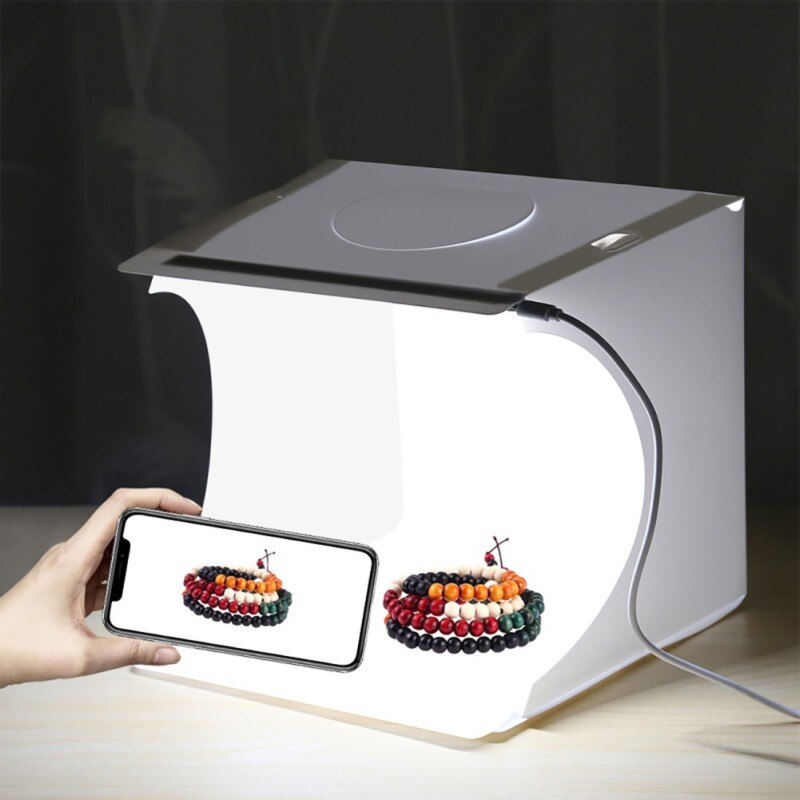 Caja de fotografía Mini-plegable, Kit de Softbox para estudio fotográfico, caja de luz suave con 2 paneles LED, caja de luz de fondo para fotografía para cámara DSLR