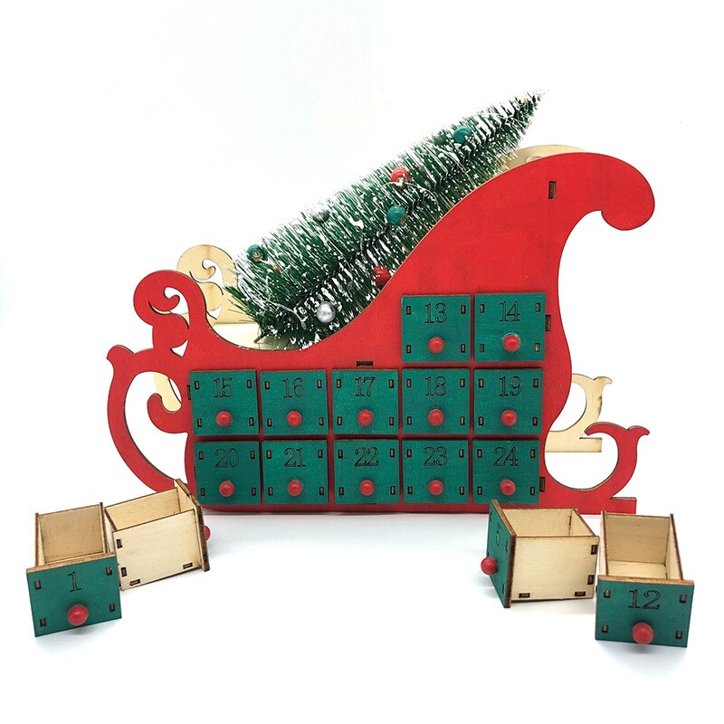 Wooden Advent Calendar Countdown Christmas Party Decor 24 Drawers Christmas LED Light up Decoration Box Advent Calendars: type1