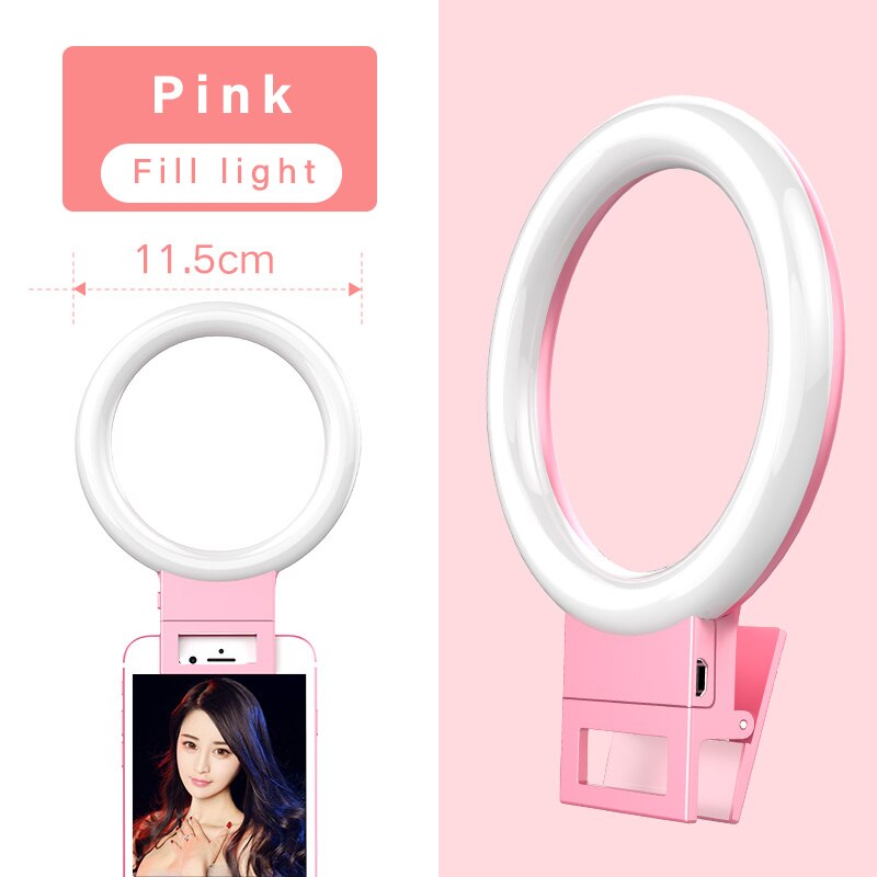 XixanLD10 LED Selfie Ring Licht Für Handys USB Ladung Füllen Licht Live Schönheit Lampe Schießen Video Ergänzende Selfie Beleuchtung: Rosa