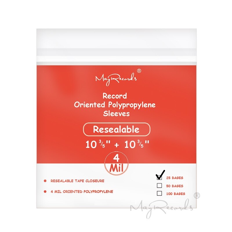 25 Clear Resealable 4 Mil Plastic Vinyl Record Outer Sleeves for 10'' Record Cover