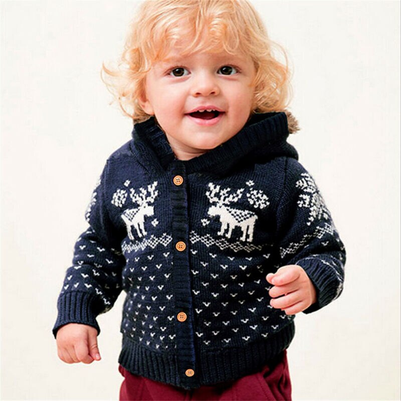 Toddler baby pige dreng strikket elg hættetrøjer frakke jakke sweater outfits jul outwear xmas langærmet vinter varmt tøj