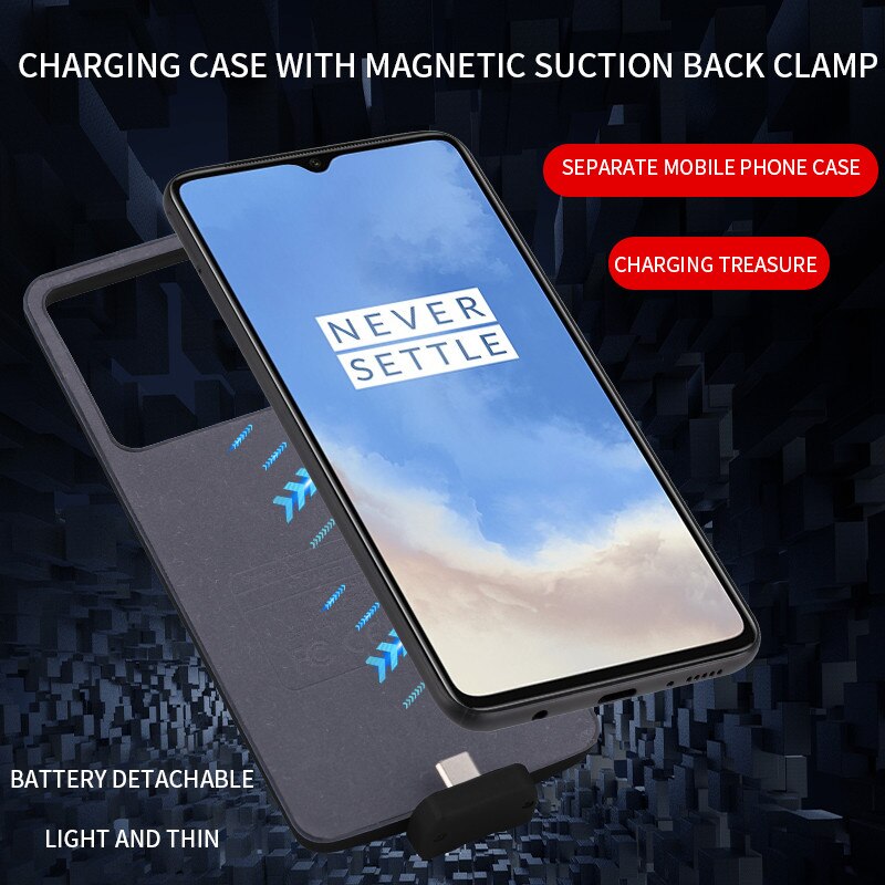 1 + 7T Schlank stoßfest Batterie Ladegerät fallen Für Oneplus 7T 1 + 7t erweitert Energie Bank fallen Zurück Clip batterie Abdeckung 5000mAh