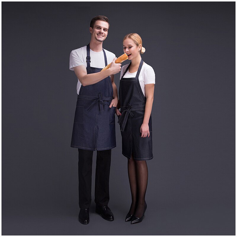 apron chef 70CM denim hanging neck apron unisex kitchen clothes chef waiter smock stretch fabric
