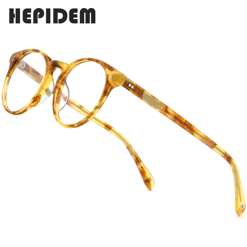 HEPIDEM Montura de gafas ópticas de acetato de para mujer Vintage gafas redondas para hombres gafas de prescripción de miopía gafas 9113: YELLOW