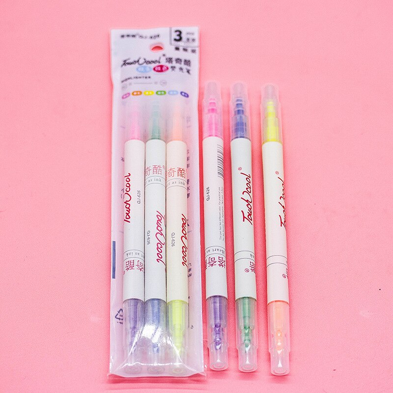 6Pcs/Setmarkers Pen Mildliner Highlighter Pennen Milde Liner Double Headed Fluorescerende Pen Leuke Art Tekening Mark Pen Briefpapier