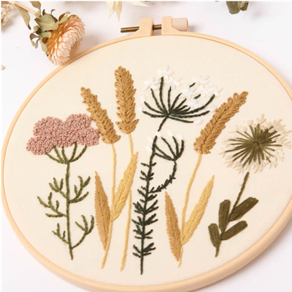 With Hoops Embroidery Hoop Flowers Plant Stamped Embroidery Set Cross Stitch Kit Needlework Tools Flowers Embroidery