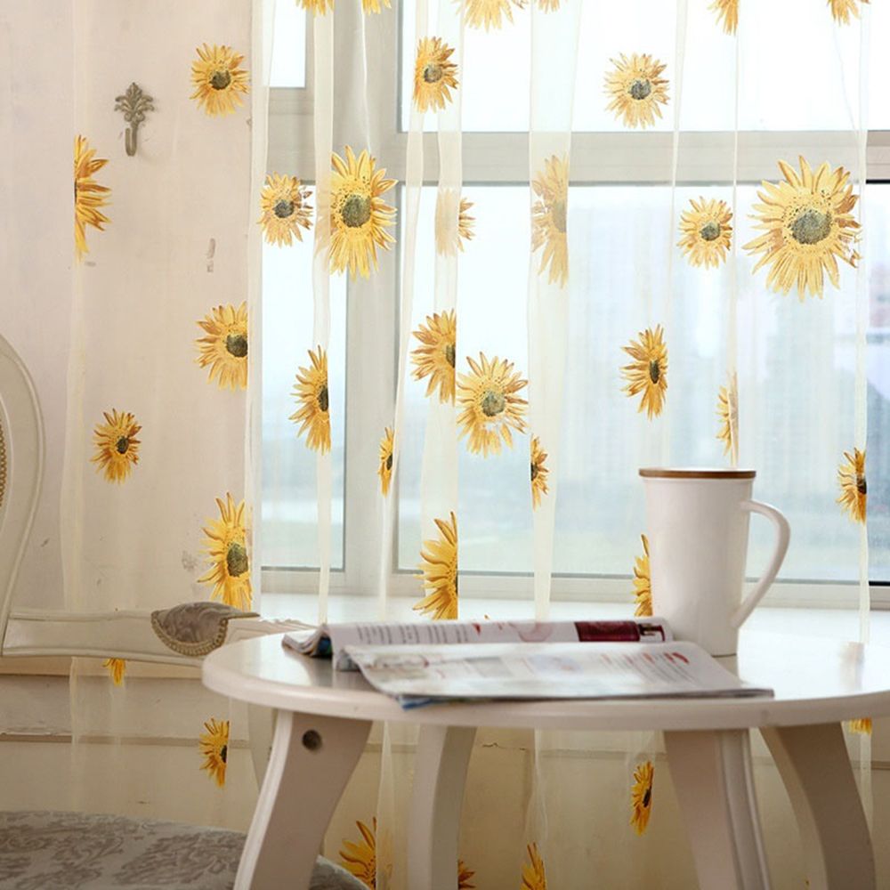 1PC Tulle Sunflower Pattern Curtain Family Decoration Tulle Kitchen Balcony Room Flowers Window Blind blinds Party Decoration