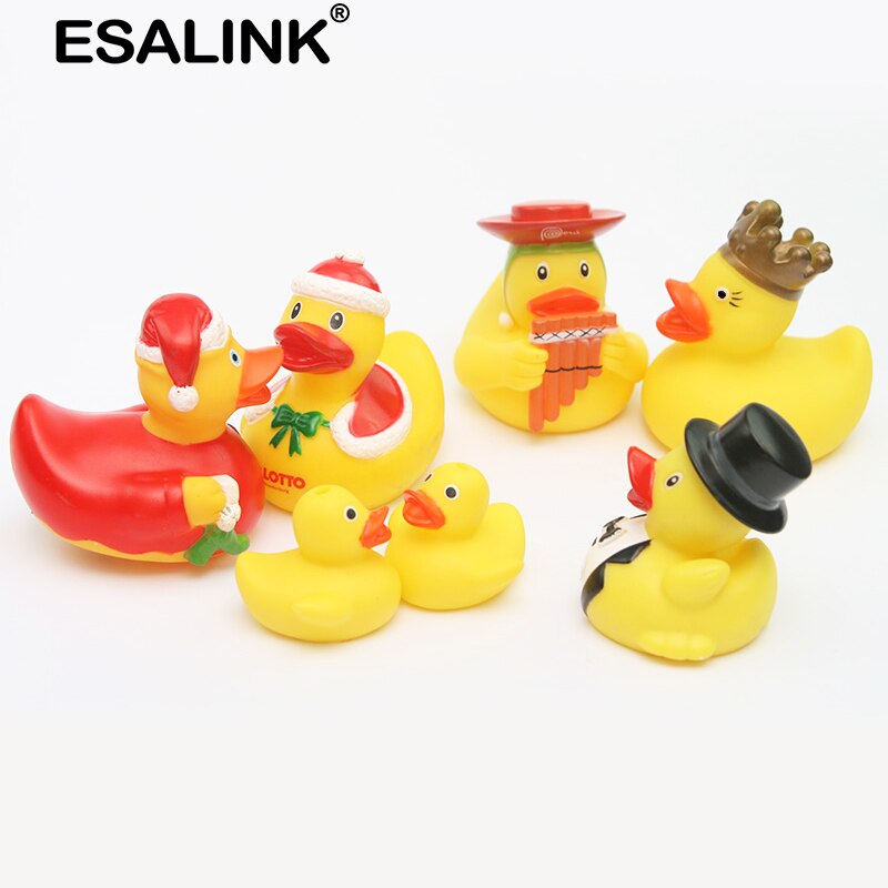 ESALINK 7Pcs 8-10CM Bad Spielzeug Rrubber Ducks Baby Bad Spielzeug 5 Große 2 Kleine Kombination Ente kinder Bad Spielzeug