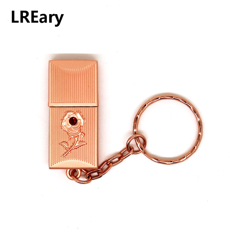 The Rose Flower USB 2.0 Flash Drives Water proof pen drive Memory Stick Metal Key chain Pen Thumb U Disk pendrive: 16GB / Rose gold