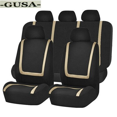 Fundas de asiento de automóvil de tela de lujo Universal 9 Uds. Accesorios de asiento de coche de seda de hielo súper transpirable: 9pcs Set Beige