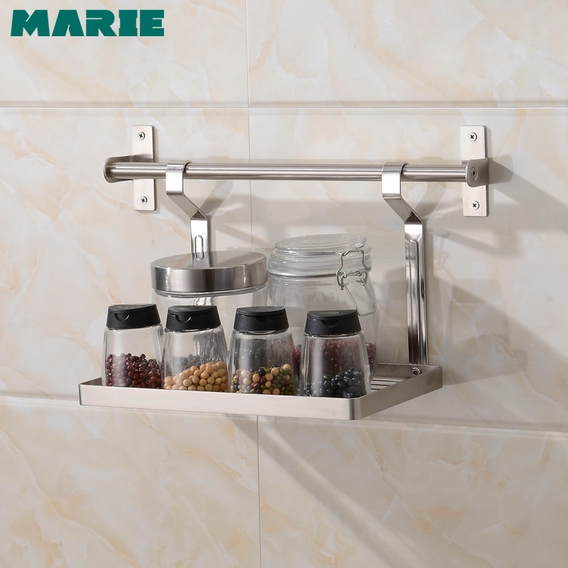 304 Stainless Steel Kitchen Shelf Rack Accessories Organizer Storage Shelf Pot Rack Bottle Holder 60-80cm Tube