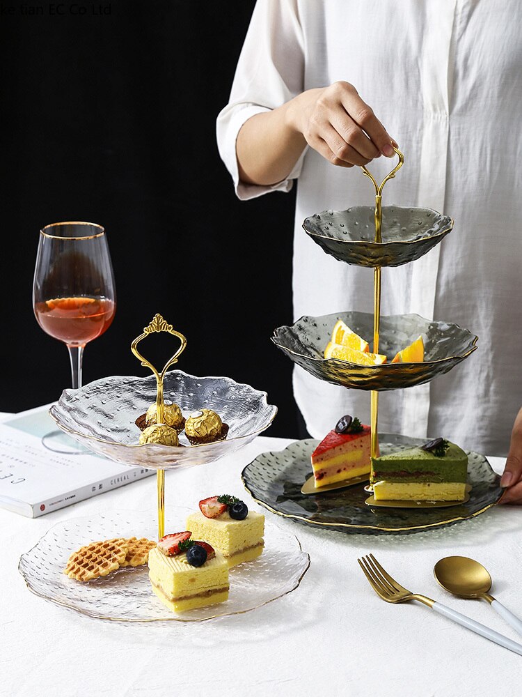 Nordic light luxury 3 layer cake tray double dessert fruit tray living room home dried fruit snack candy tray