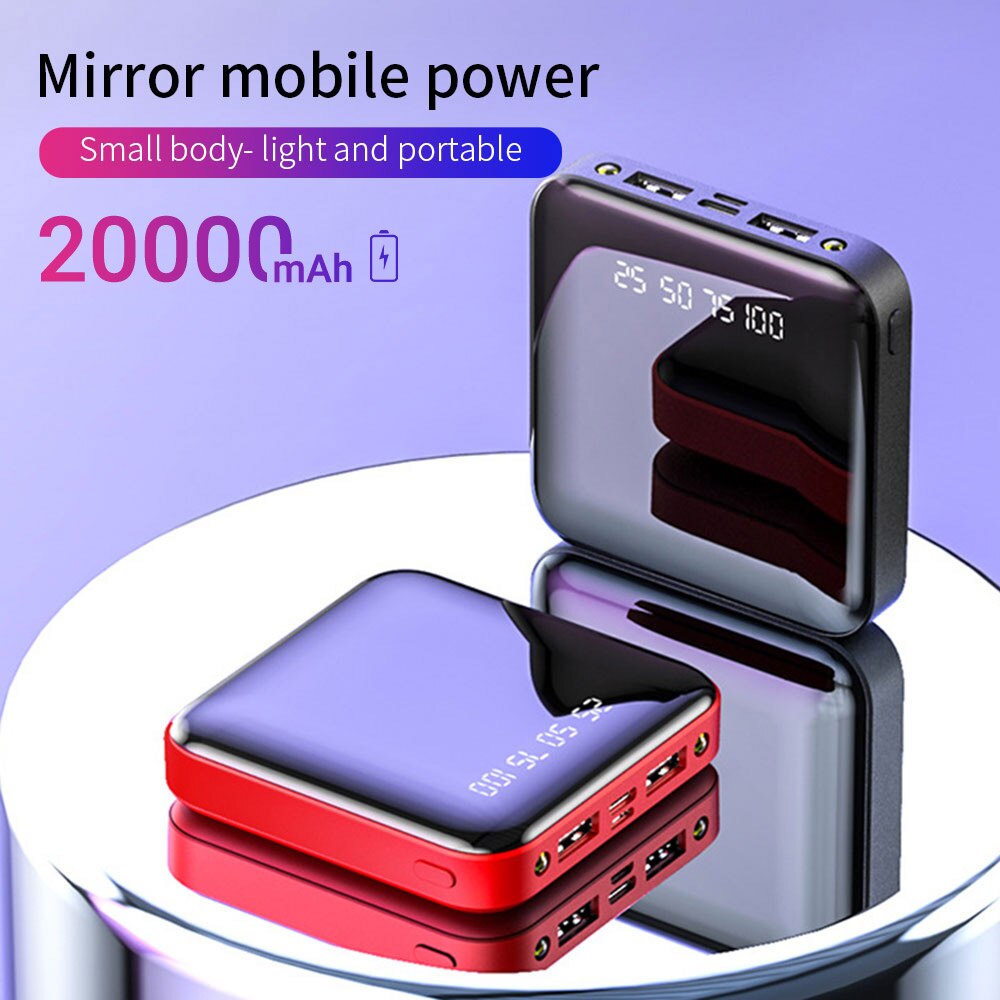 20000Mah Draagbare Mini Power Bank Spiegel Screen Led Display Powerbank Externe Batterij Poverbank Voor Smart Mobiele Telefoon