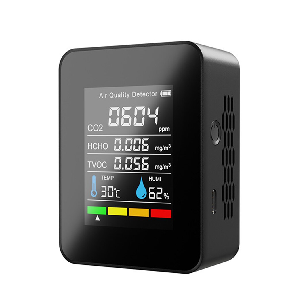 CO2 Meter 5 in 1 Digital Temperature Humidity Sensor Tester CO2 Detector Air Monitor Carbon Dioxide TVOC HCHO Detector: black