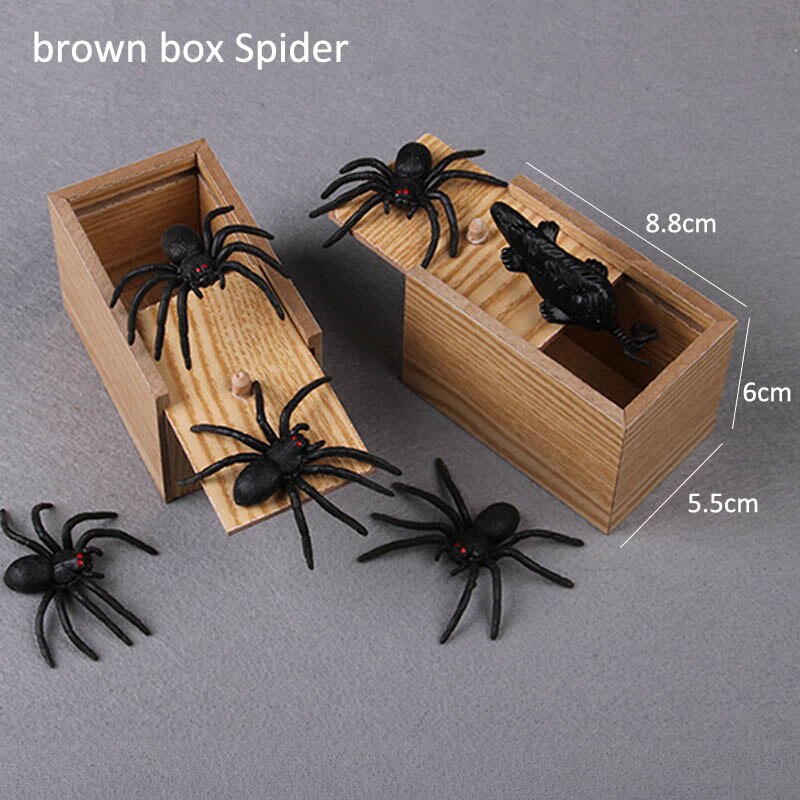 Wooden Prank Trick Practical Joke Home Office Scare Toy Box Gag Spider Kid Parents Friend Funny Play Joke Gift Surprising Box