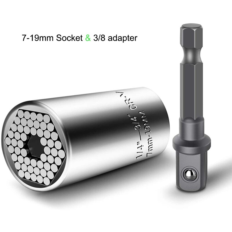 Universal Socket Wrench Sets 7-19mm 3/8 Power Drill Adapter Ratchet Wrench Household Socket Power Hand Tool Multi: 2pcs set