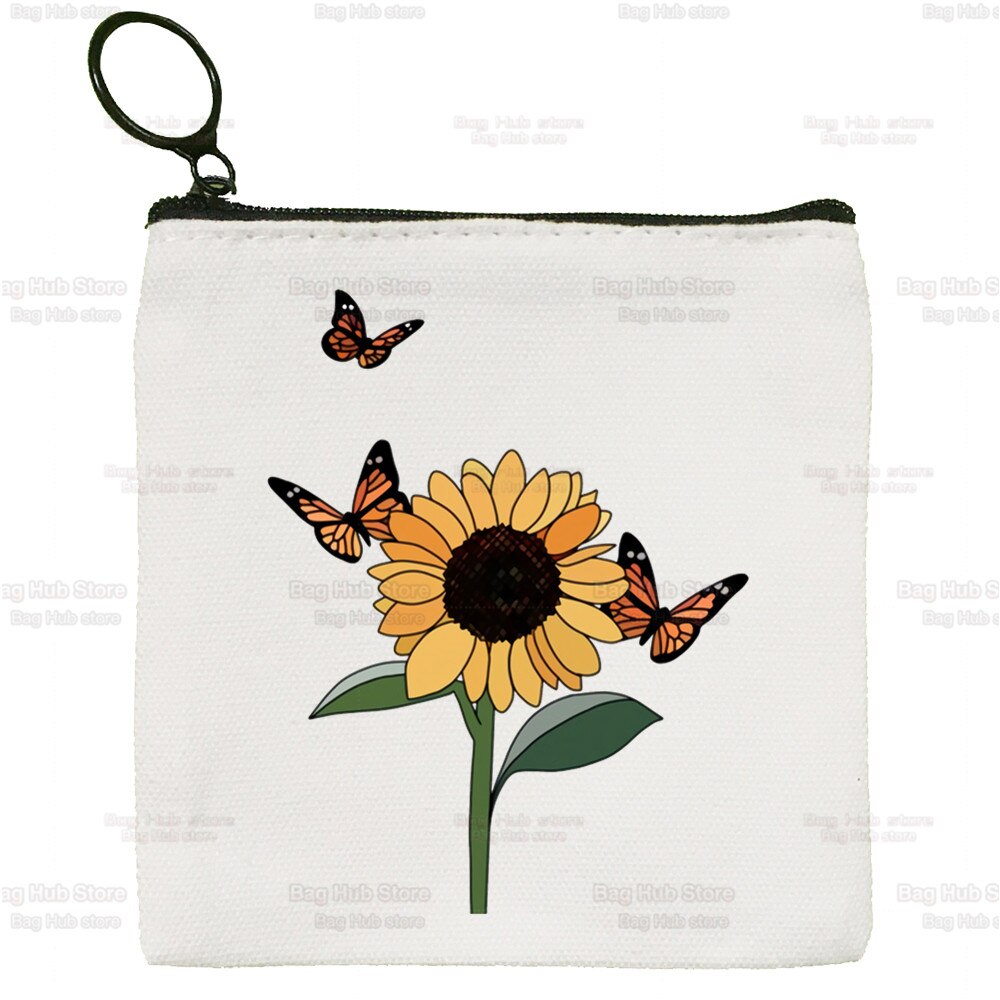 Blue Butterfly Color Flying Flower Cartoon Coin Purse Female Mini Canvas Art Cute Key Case Coin Purse Student Wallet: O