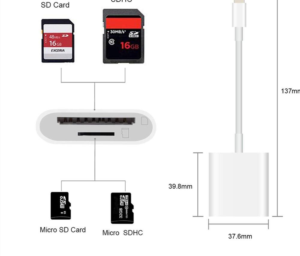 2 in 1 sd kaartlezer sdhc tf & sd kaart dual slot camera lezer adapter, trail game camera voor iphone pro 11 7 8 xs ipad