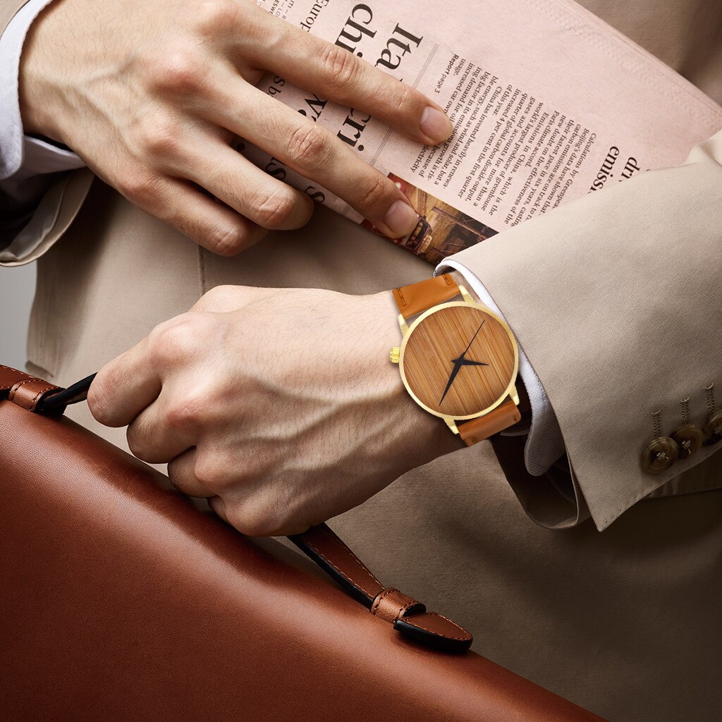 Zegarek Damski Vrouwen Horloges Creatieve Persoonlijkheid Houten Sleek Wijzerplaat Quartz Polshorloge Europese Zonder Digitale Herenhorloge Reloj