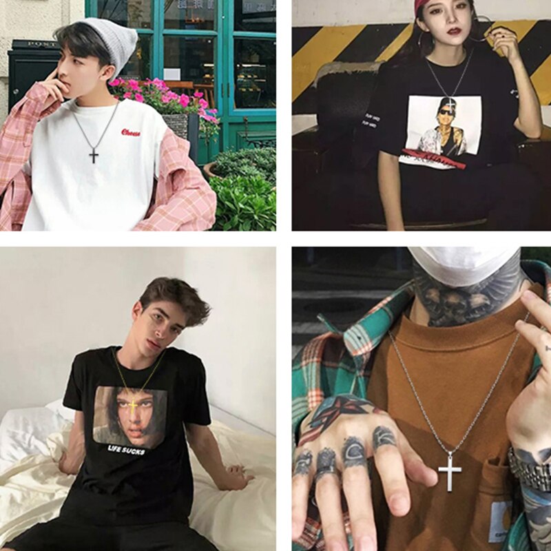Cadenas para el cuello para hombre, joyería en el cuello, collares cruzados de acero inoxidable , accesorios para hombres, collar coreano para hombres, juego de palabras