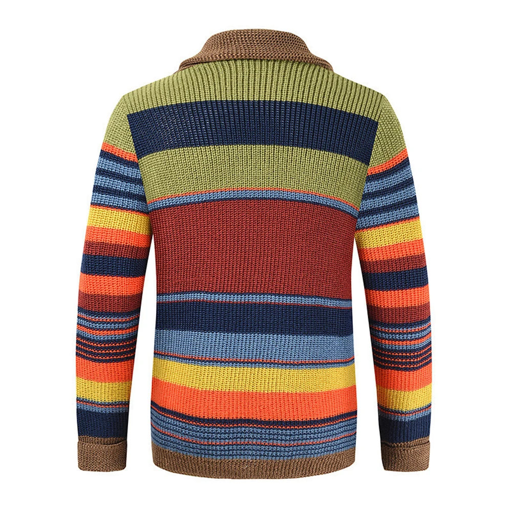 Herbst Winter Herren Regenbogen Revers Pullover Mantel Knopf Langarm farblich passend Strickjacke Mantel lässig lose Straße Herren bekleidung