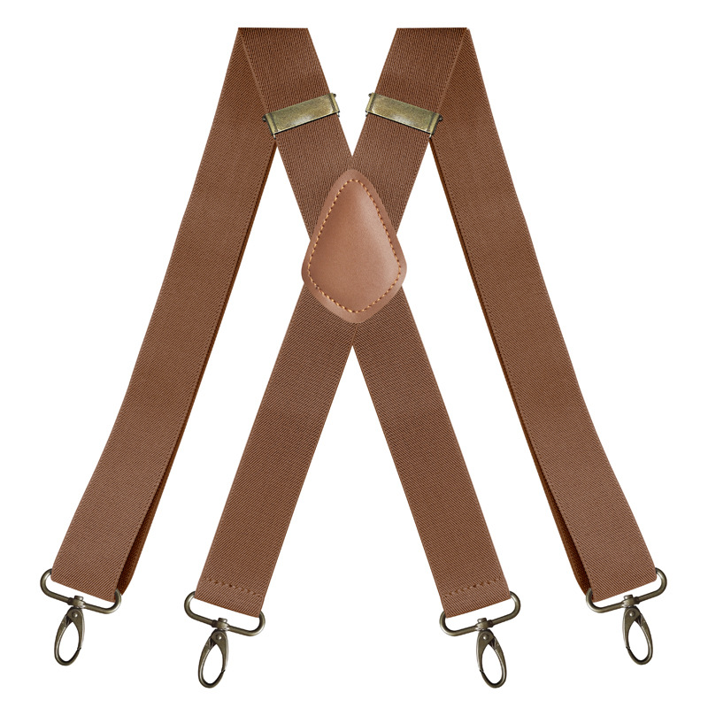 Bretelles Vintage pour hommes, robustes, grandes et hautes, 3.5cm, en forme de X, 4 mousquetons, bretelles élastiques réglables pour pantalons, fête de mariage: Brun clair