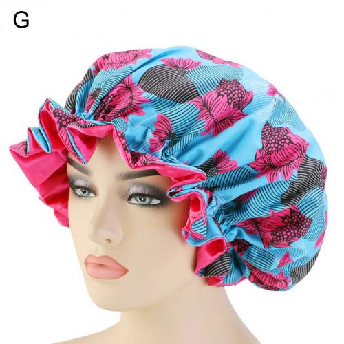 Frauen Afrikanische Blumen- drucken Satin- Nacht Schlaf Motorhaube Hütte Haarpflege Kappe Kopf wickeln Große Kopf Tragen Damen Headwrap Haar pflege Hütte: G