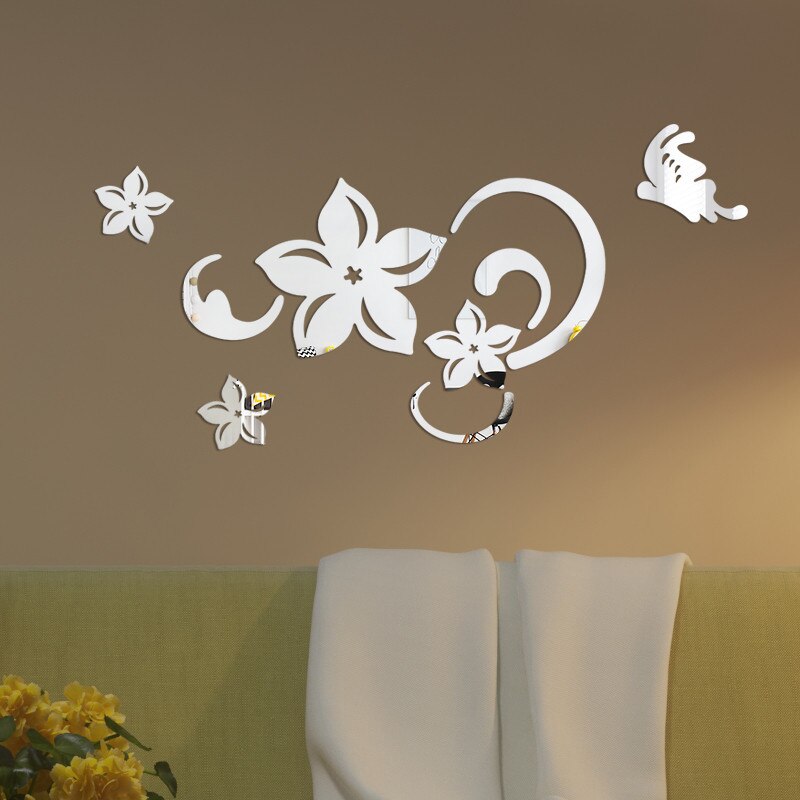 3D miroir Stickers muraux fleurs en forme de coeur miroir papier peint épais plastique miroir autocollants Art murs décoration 60X36CM # LR2