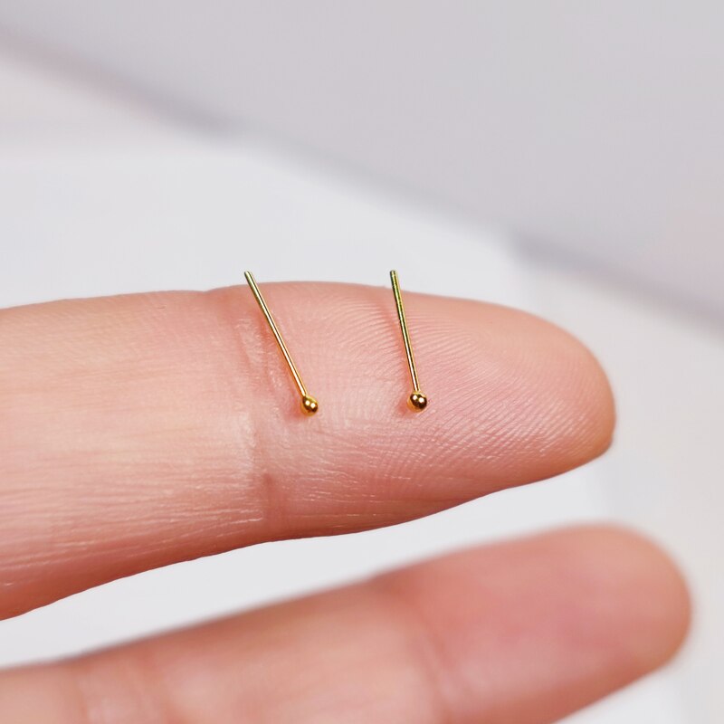 925 Sterling Zilveren Neus Stud 1.2Mm 1.5Mm Bal Neusgat Studs Straight Kleur Gold Nose Pin Piercing Sieraden 20 stks/pak